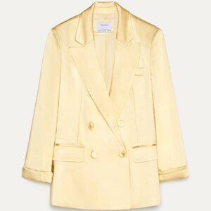 Bershka Satin Blazer in Yellow Size XS-S